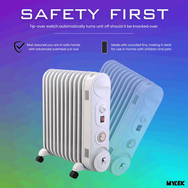 Mylek Oil Filled Radiator Electric Heater, Portable, Thermostat and 24hr Timer by Mylek 2000w