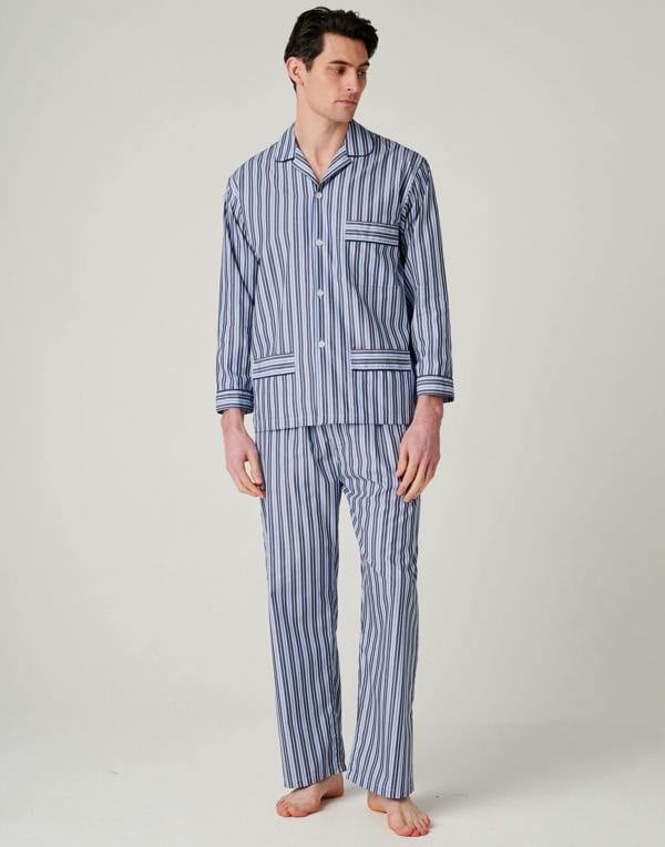 British Boxers Men's Crisp Cotton Pyjama Set – Navy Spark Stripe