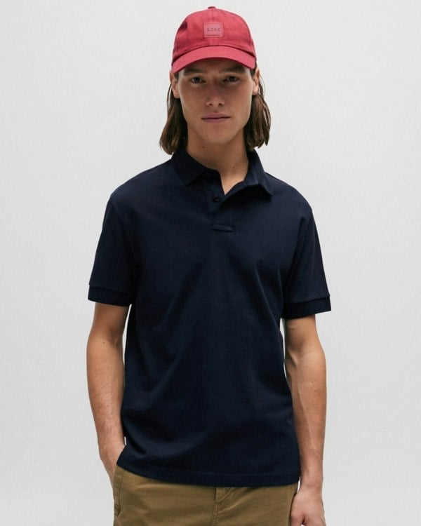 BOSS Orange Passenger Mens Stretch-Cotton Slim-Fit Polo Shirt with Logo Patch NOS - Dark Blue 404