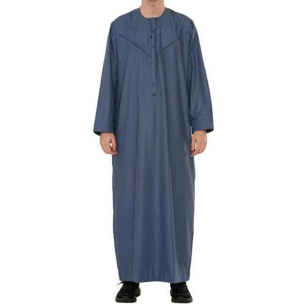 HM11 - Men's Emirati Omani Bobble Button Thobe - Blue - Thobez - 36