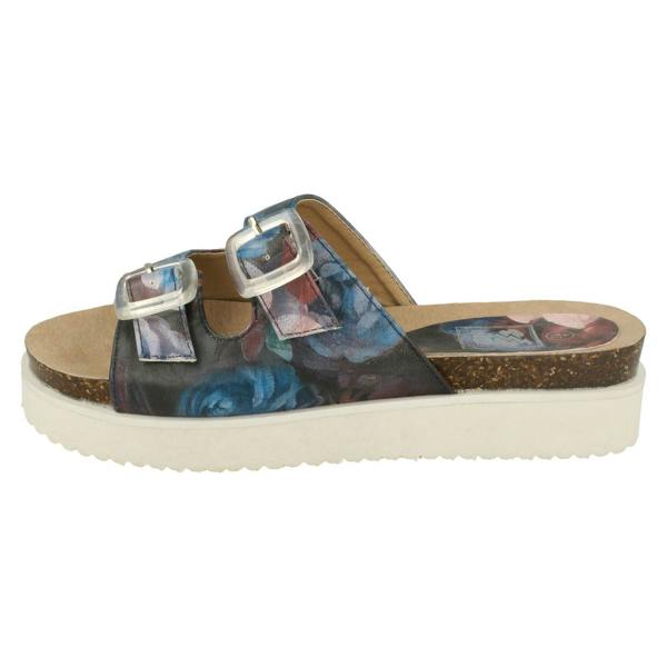 Down to Earth Ladies Down To Earth Twin Strap Leaf Design Mules