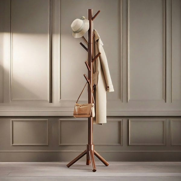 Rafaelo Mobilia Wooden Coat Stand Stand With 8 Hooks Brown