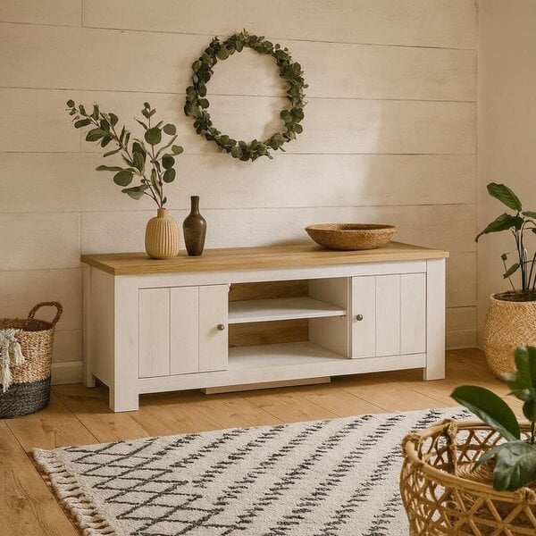 Wyld Haus Tipsyfern 154cm White and Natural Oak Wood 2 Door TV Unit