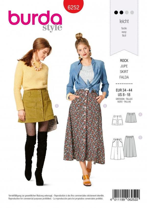 Burda Sewing Pattern 6252 Skirts For Women, 34 to 44 - Easy