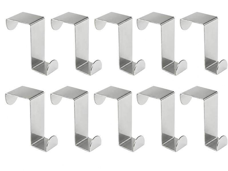 ATEK 10 Pack Stainless Steel Over Door Hooks Reversible Hangers for Coats Towels Bags