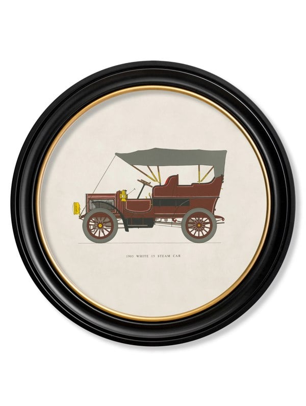 Exceptional Art 1905 WHITE 15 STEAM CAR in Round Frame