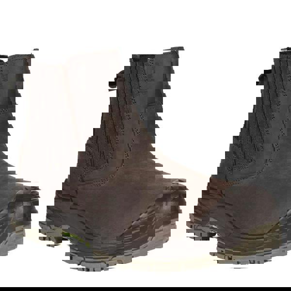 Apache APACHE Wabana Mens Pull On Safety Work Composite Toe S3 Dealer Boots, sturdy brown leather work boots with slip-on design, rubber toe cap, and rugged outsole for safety and durability.