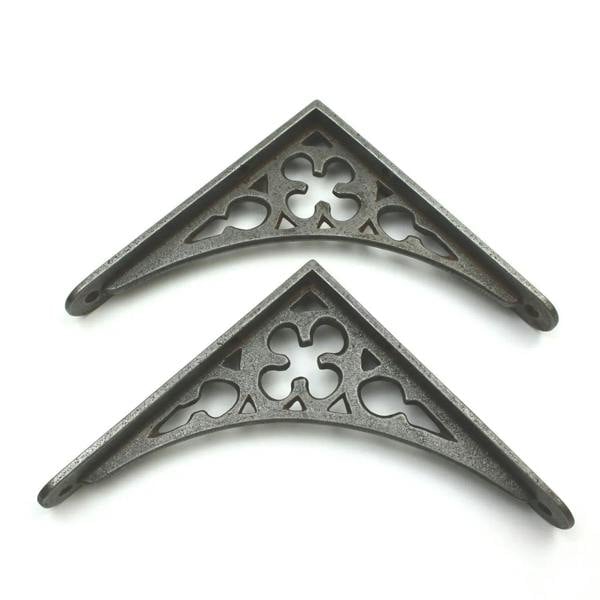 Pair of Antique Cast Iron Gothic Design Shelf Brackets - 150mm x 150mm
