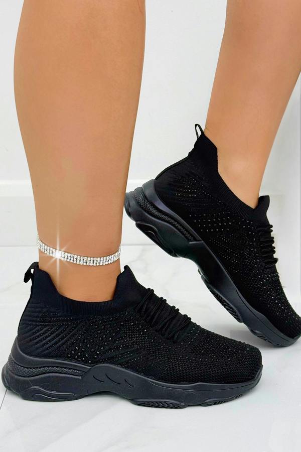 Crystal Comfort Flexi Trainers Black with stretchy Shoe