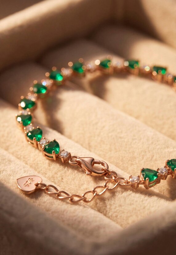 Latelita Asscher Cut Heart Tennis Bracelet Emerald Gold