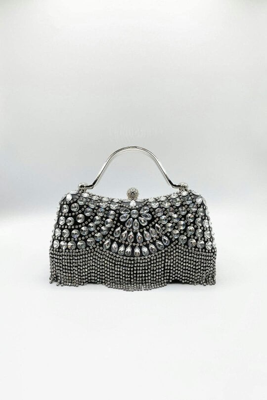 SVNX Embellished Fringe Clutch Bag In Black