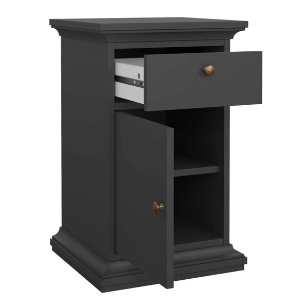 Wyld Haus Osaka Farmhouse Dark Grey Wooden Bedside Table 1 Door 1 Drawer