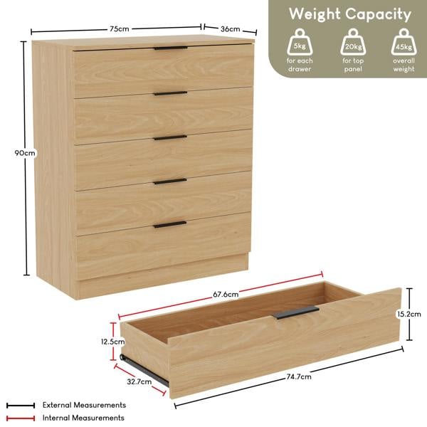 Vida Designs Trega 5 Drawer Chest, Black
