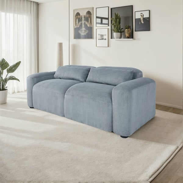 Furniture One Comfy Corduroy Couch with Spring Cushion, Solid Wood Legs, Pillows for Living Room Bedroom