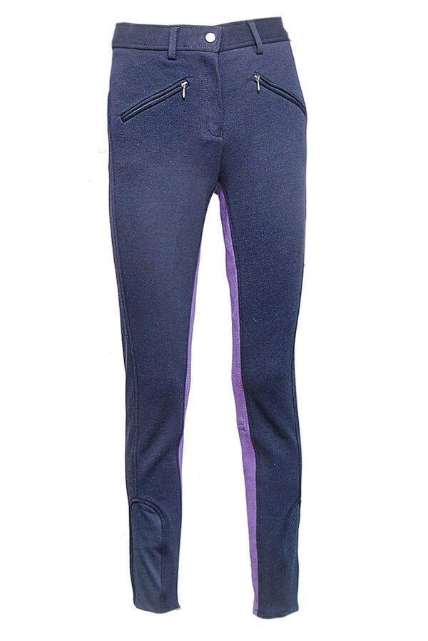 eQuitack Women's Stretchy Self Seat Horse Riding Jodhpurs Black/Purple