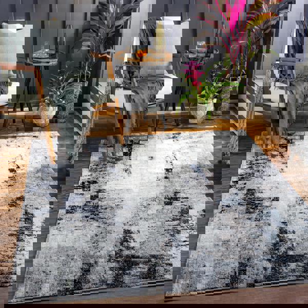 Livabliss Wanderlust-Abstract Blue Grey Black Modern Marble Rug