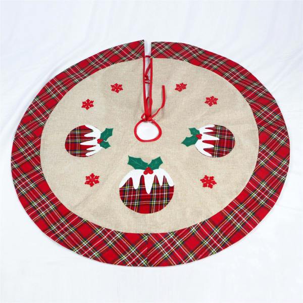 86cm Christmas Tree Skirt Set of 4 with Printed Pudding Theme, Hessian Burlap Tree Base Cover for Festive Décor image 5