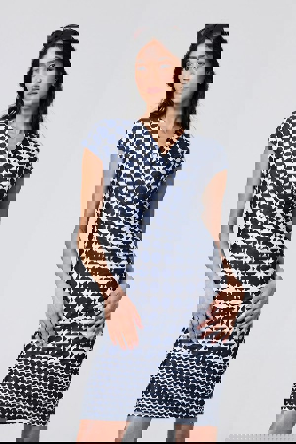 Navy | Polka Dot Faux Wrap Shift Dress