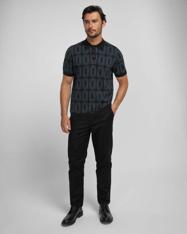 Steel & Jelly Kelsall - Retro Print Knitted Polo Shirt