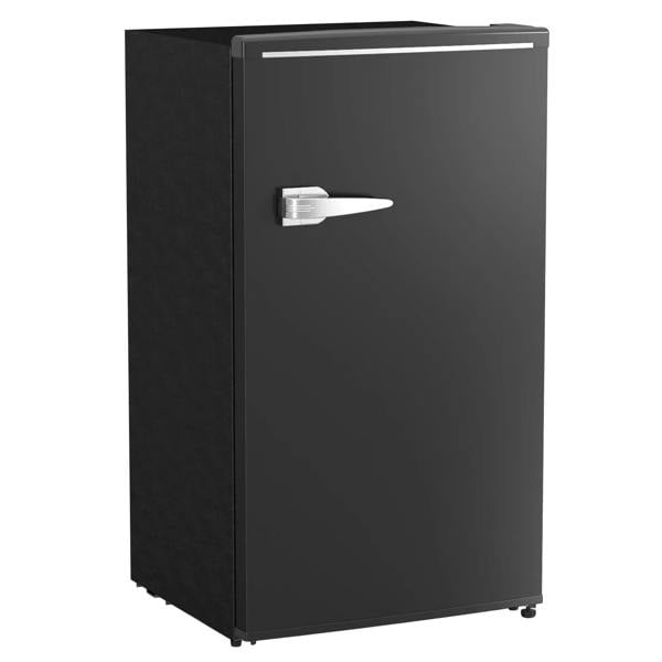 Black under-counter refrigerator with door handle