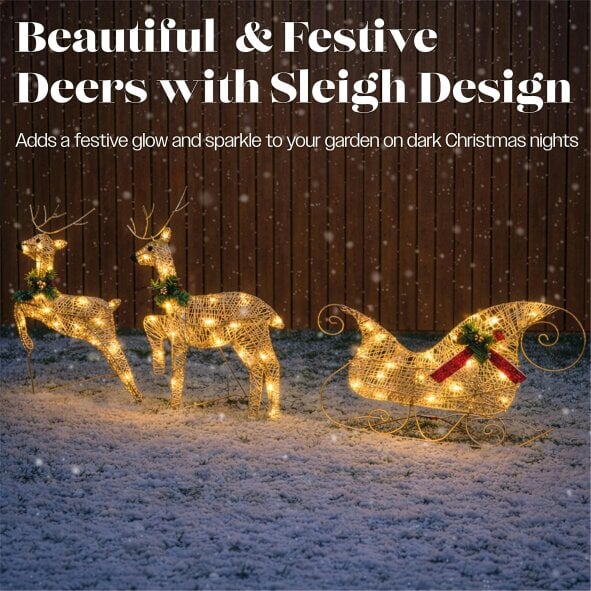 Scotts of Stow Xmas Haus LED Glitter effect  Deer and Sleigh Outdoor Decoration with Timer