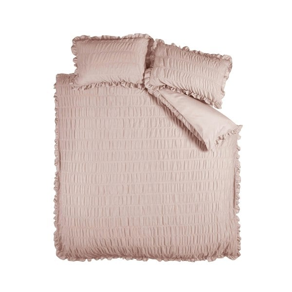 Catherine Lansfield Seersucker Frill Pink Duvet Cover Set