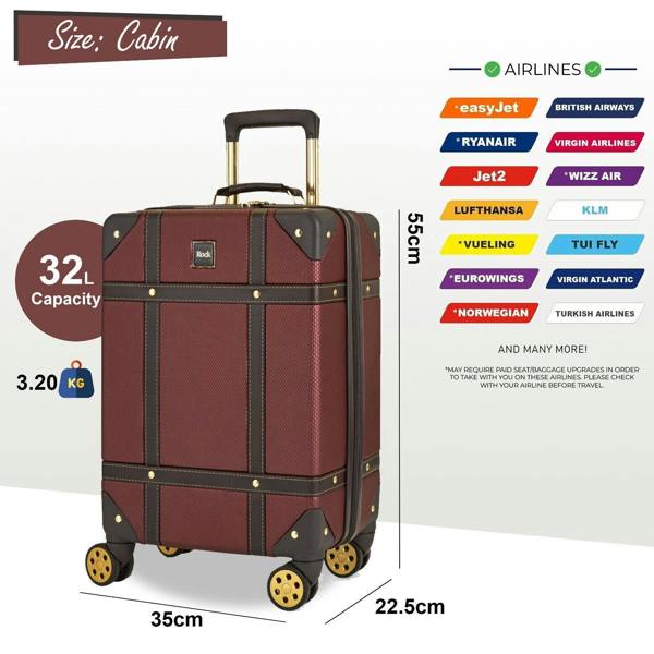 Rock Luggage Vintage Hard Shell Luggage Trunk Suitcase Set