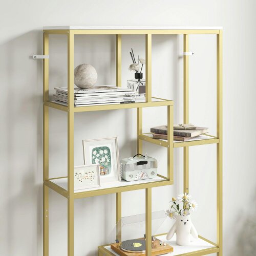 Wyld Haus Lolaha Wood And Metal White And Gold Tone 7 Tier Geometric Display Bookcase