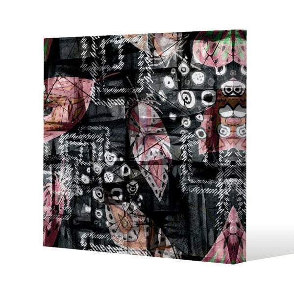 Benjamin Tate Design Boho pattern with feathers Slim Style Canvas Print  60x60cm , 15mm Slim Real wood.