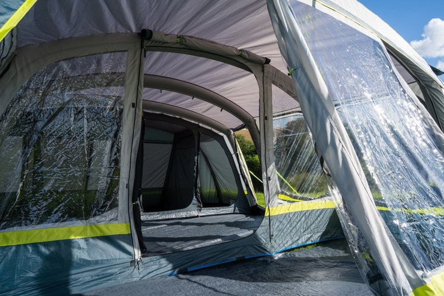 The inside of OLPRO Odyssey  Breeze® Inflatable 8 Berth Tent pitched in a campsite.