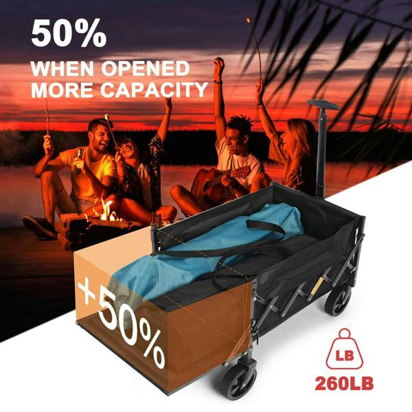 Dyzi Folding Festival Trolley Wagon With Adjustable Handle And Cup Holders