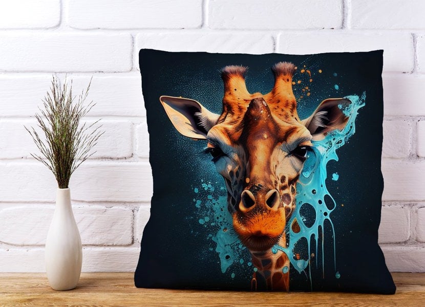 Warren Reed Blue Giraffe Face Splashart Cushions