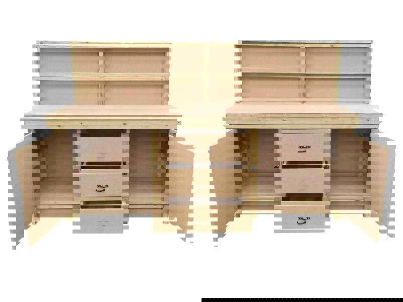 Arbor Garden Solutions Wooden work bench with drawers and double lockable cupboard (V.8) with back panel