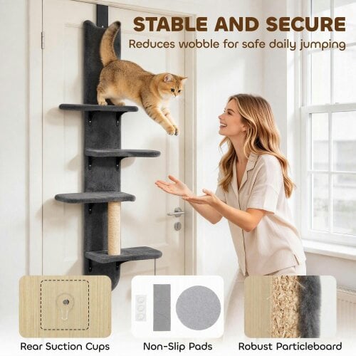 PawHut Door Hanging Cat Shelf, 4-Level Over Door Cat Climber with Platforms