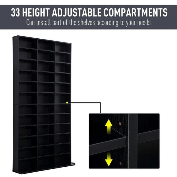Bobobiy 1116 CD/ 528 DVD Storage Unit, Media Storage Shelf, Wooden Display Unit with Adjustable Shelves, 102 x 195 cm, Black
