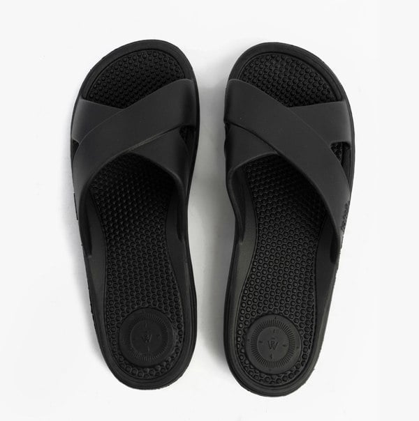 Totes Sol Bounce 0359FBLK Womens Cross Slides Black