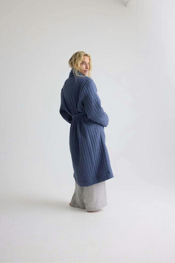 Pretty You London Quilted Cotton Robe In Folkestone Grey