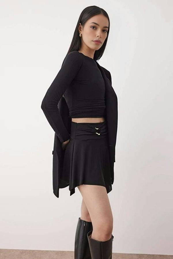 WOVCOR Asymmetric Mini Knitted Skirt with Accessory Details