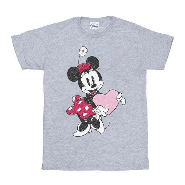Disney Mens Minnie Mouse Love Heart T-Shirt - Sports Grey