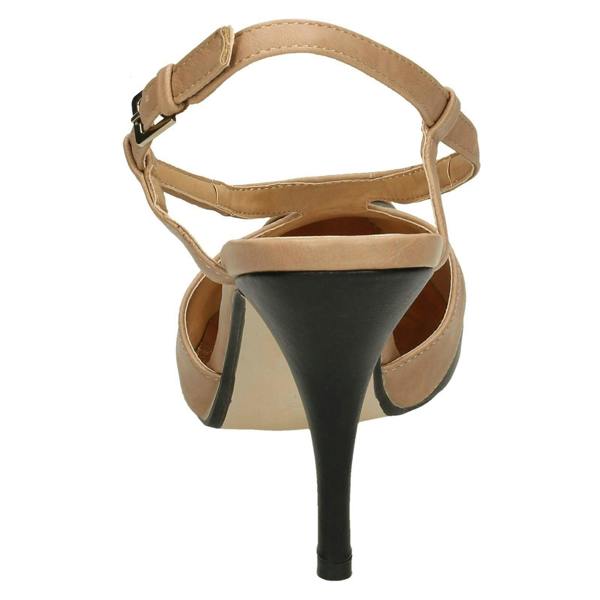 Spot On Ladies Spot On Heeled Ankle Sling Pointed Toe Court Shoes