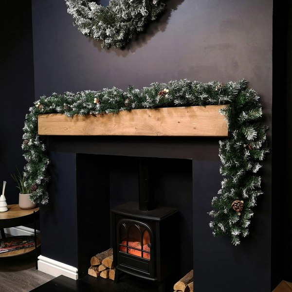 Samuel Alexander Premier 270cm (9ft) Christmas Garland Decoration Snow Tips White Berries & Cones
