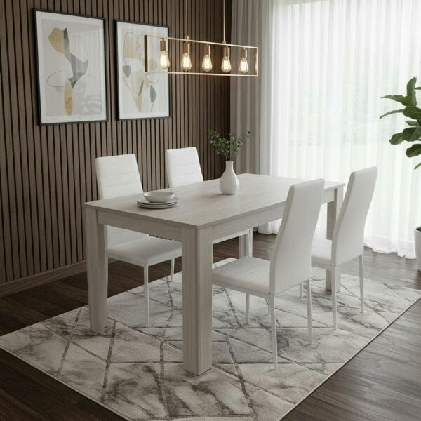 Kosy Koala Dining Table With 4 Chairs Modern Kitchen Dining Table and 4 White Faux Leather Dining Chairs