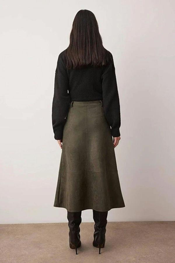 WOVCOR A-Line Midi Knit Suede Skirt