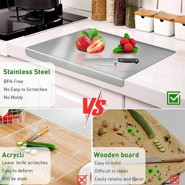 Havendro Stainless Steel Cutting Chopping Board Dough Board Meat Bread Kitchen Worktop