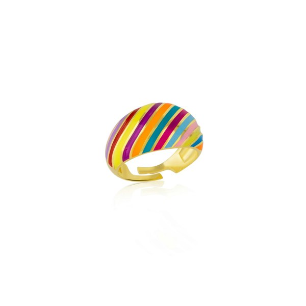 Spero London Enamel Rainbow Stripe Chunky Sterling Silver Ring