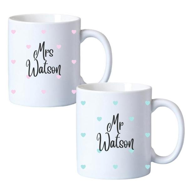Aye Do Gifts Mr & Mrs Mini Hearts Mugs Gift Set | Couples Wedding Gift