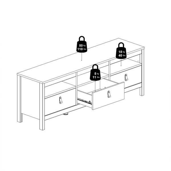 Wyld Haus Wildberry Matt White Wooden TV Unit 3 Drawers Leather Handles