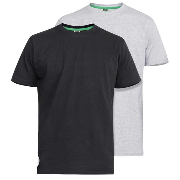 Duke Mens D555 Fenton Kingsize T-Shirt (Pack Of 2) - Black/Grey - 