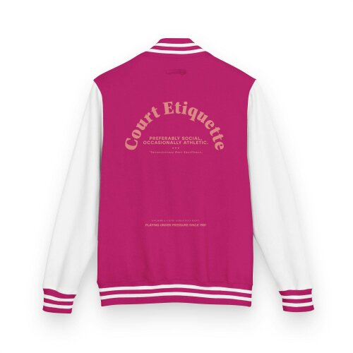 Anchor & Crew Court Etiquette Tennis Club League Cotton Varsity Letterman Jacket - Hot Pink & White