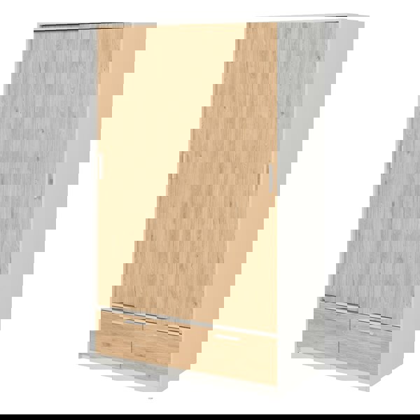 Furniture To Go Line Wardrobe with 2 Doors + 2 Drawers in White and Jackson Hickory Oak